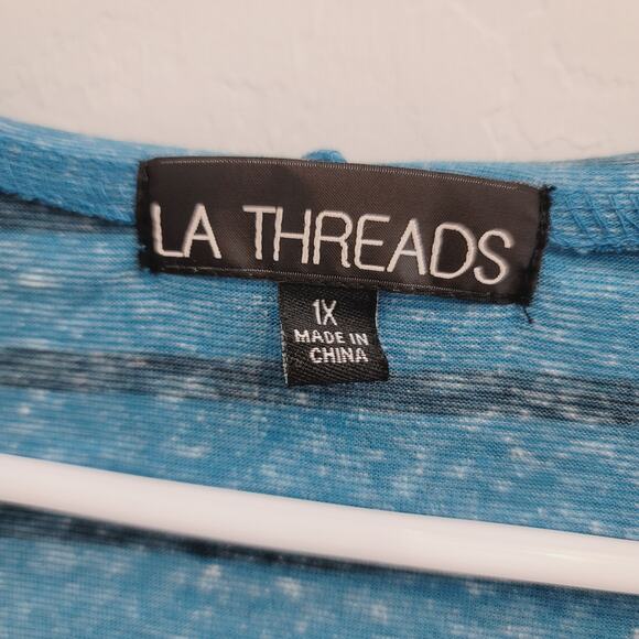 NWOT LA THREADS Blue & Black Striped Zipper Front Hoodie Top Women's Size 1X - Picture 6 of 8